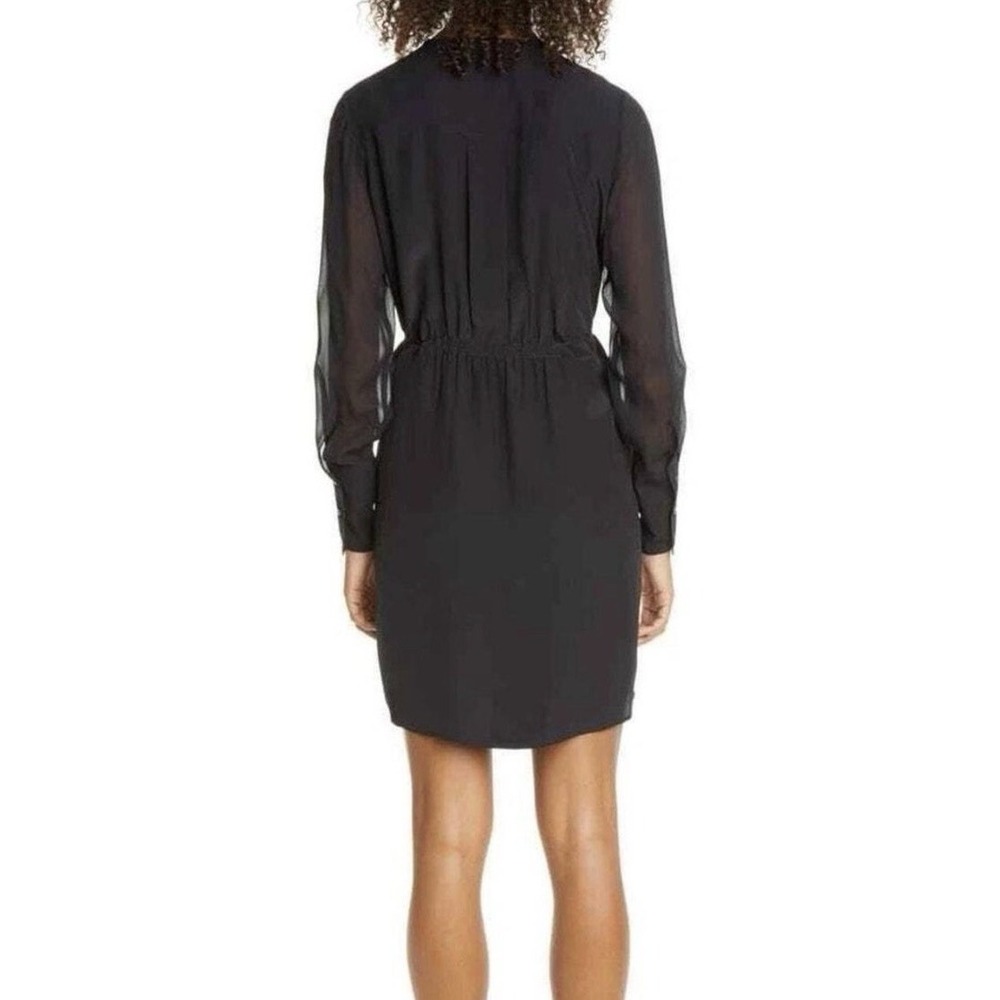 Club Monaco Sheer Long Sleeve Silk Shirtdress black size 0 NWT $229 Belted - Picture 3 of 13